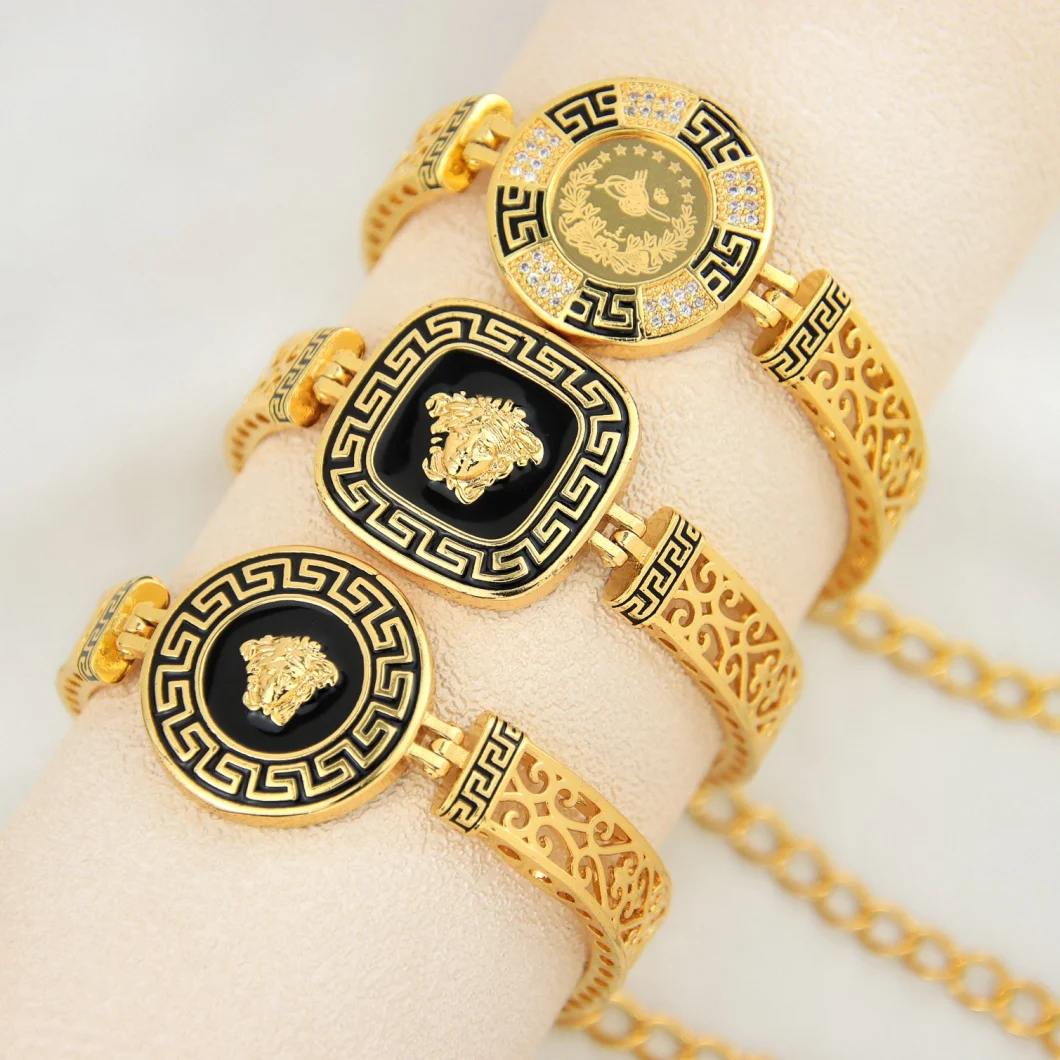High Quality Portrait Black Bracelet Animal Coin Women Gold Plated 18K Jewelry