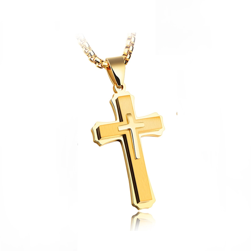 Titanium Stainless Steel Cross Pendant Necklace Prayer Necklace Men′s Boys Charm Christian Cross Pendant with 22 Inch Chain