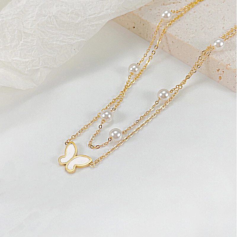 Fashion Gold Plated Bracelet Jewelry Double Layer Fresh Water Pearl Butterfly Anklet