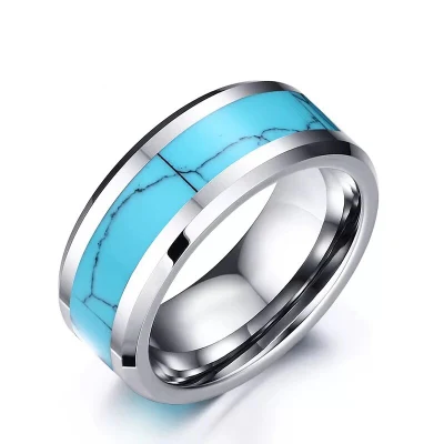  써지컬 스테인레스 스틸로 제작된 핸드메이드 터키석 반지입니다.  유니섹스 반지 판매 중
