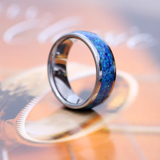 청록색 오팔 스톤 인레이가 있는 텅스텐 카바이드로 제작된 남성용 반지